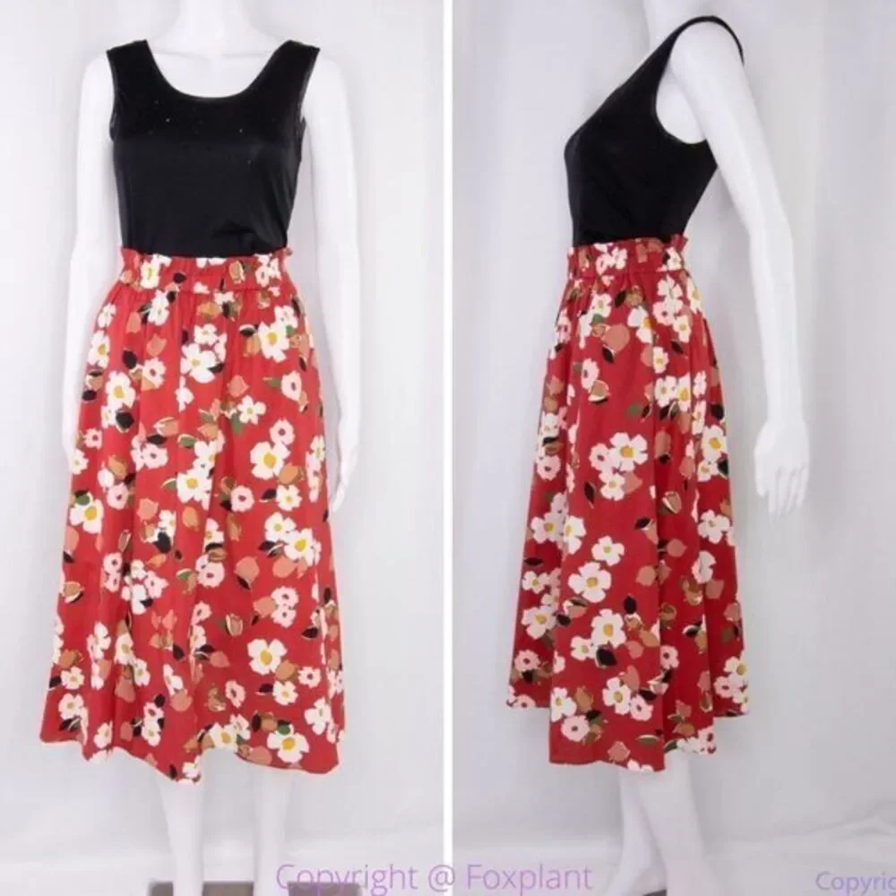 NWT‎ kate spade botanical garden cotton midi skirt, Red and white